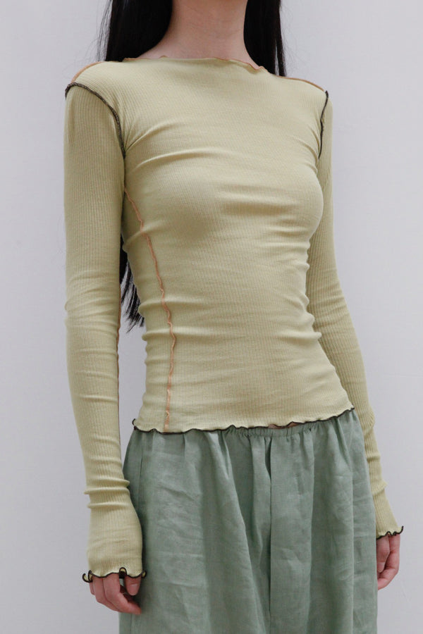 BASERANGE Ribbed Long Sleeve Top T-shirt TTVL Collection France BAS-TTVL-RB-AU23-HUILV Gray Green